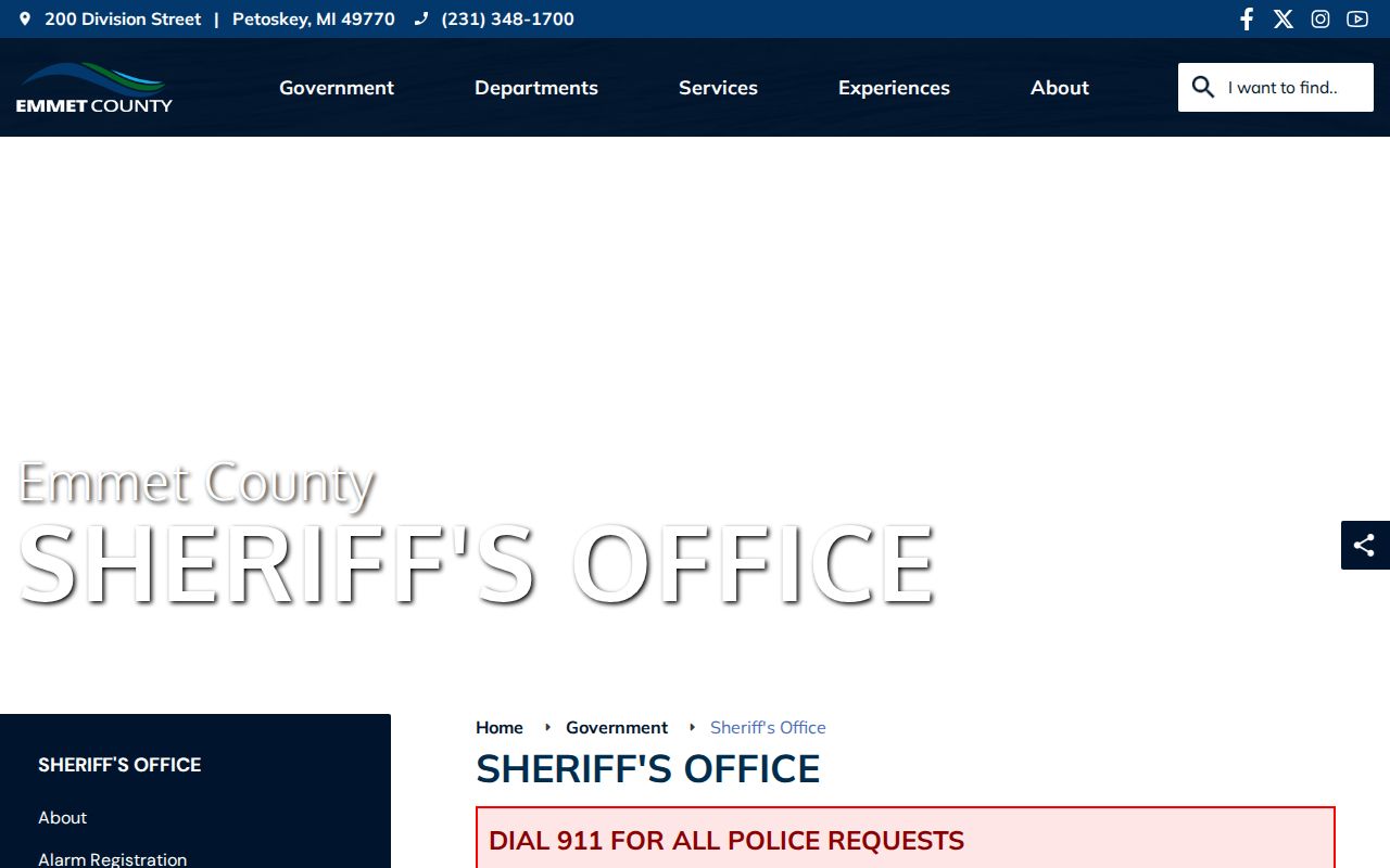 Emmet County Sheriff website announcing its official mobile app