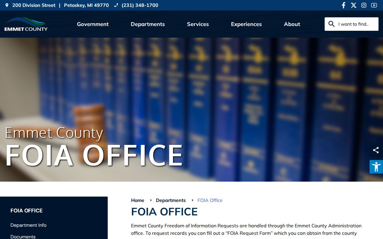 Emmet County FOIA Office page for a bounded 72-hour release request