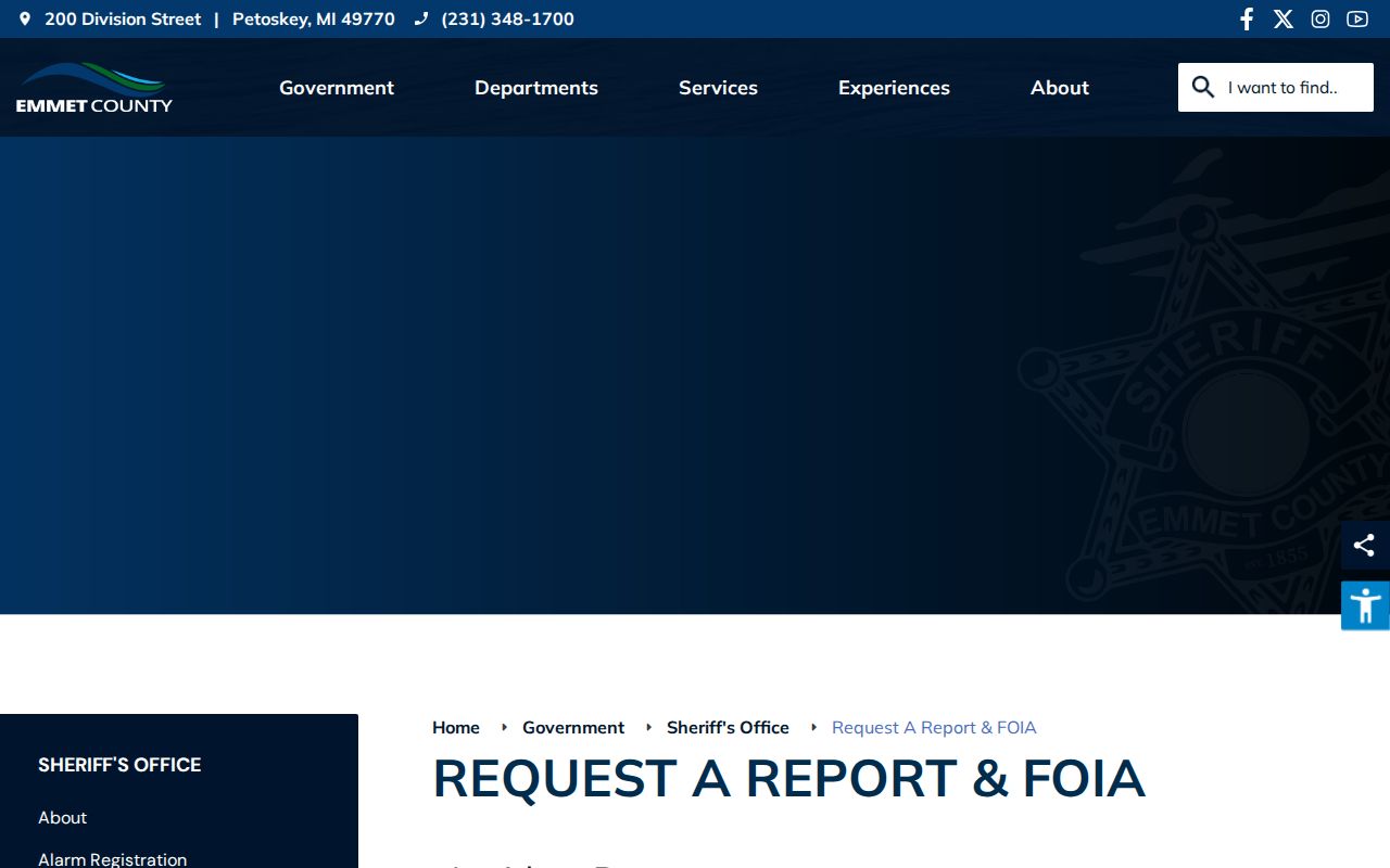 Emmet County Sheriff report and FOIA request page for release records