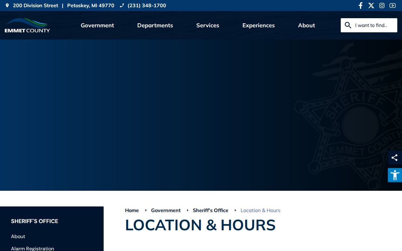 Emmet County Correctional Facility release contact and Sheriff location page