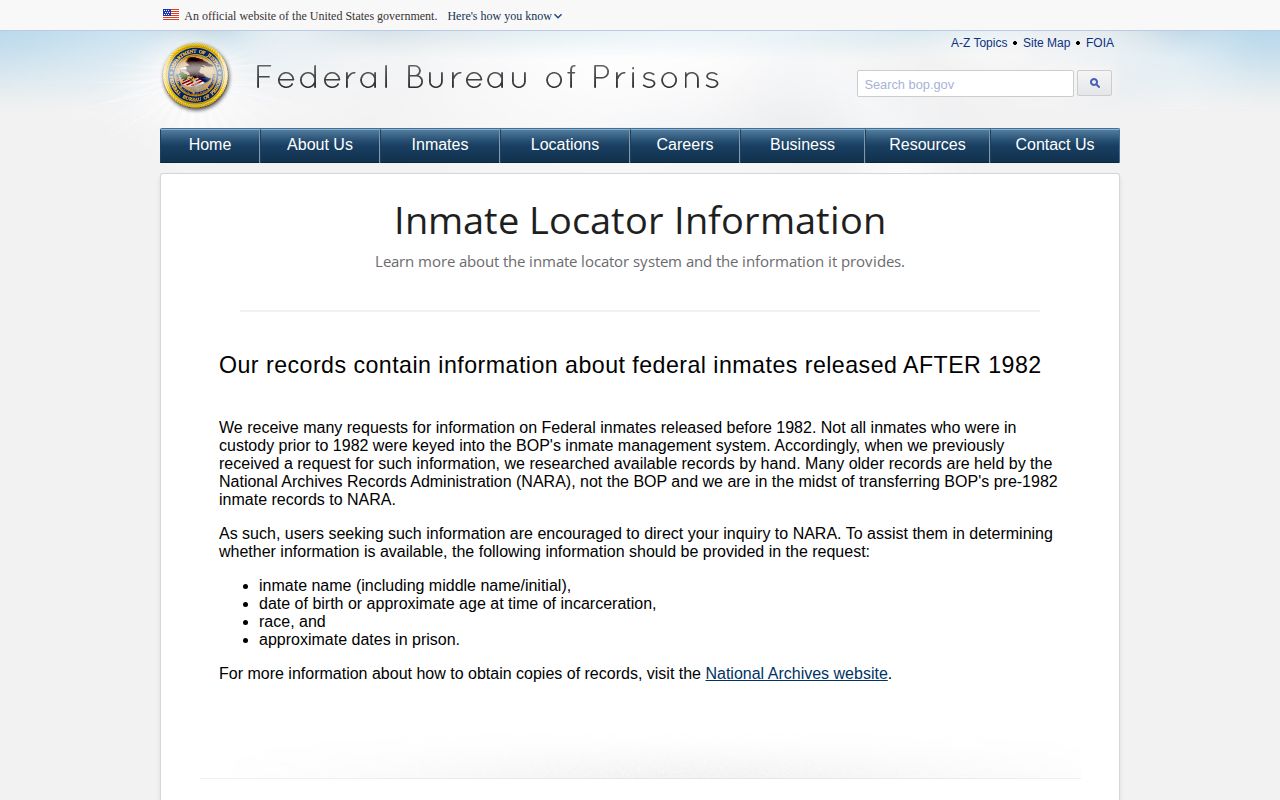 BOP result definitions for federal releases connected to Emmet County