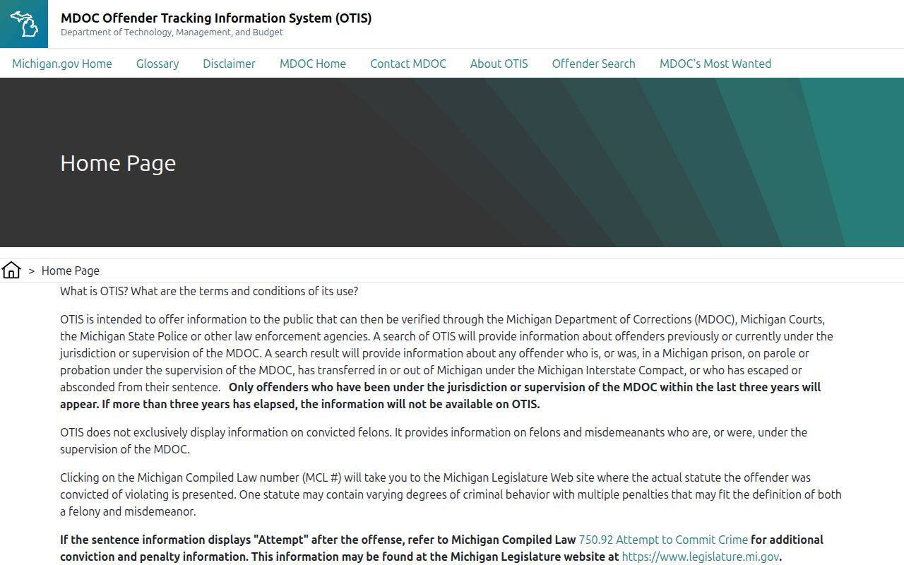 OTIS portal for Michigan and Emmet County released inmate records
