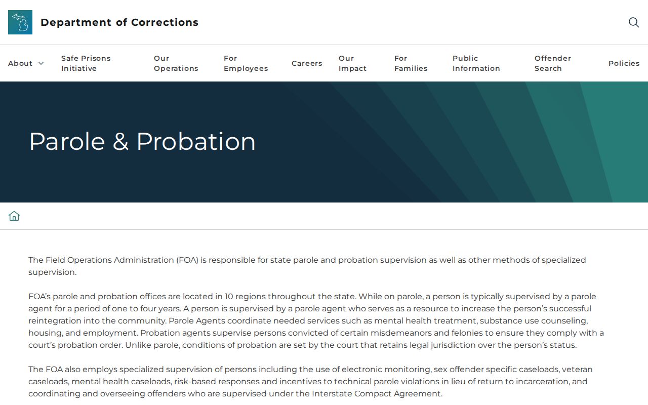 Michigan MDOC parole and probation information for Emmet County supervision